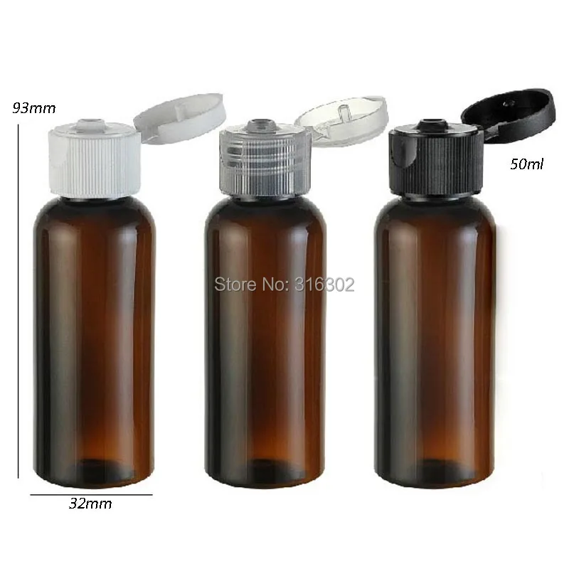50pcs/lot 50ml amber pet bottle with flip top cap,50cc amber plastic bottle, 50ml cosmetic