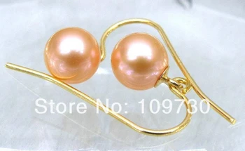 

ry00193 10mm AAA+++ pink perfect round south sea pearl dangle earring 14k yellow gold
