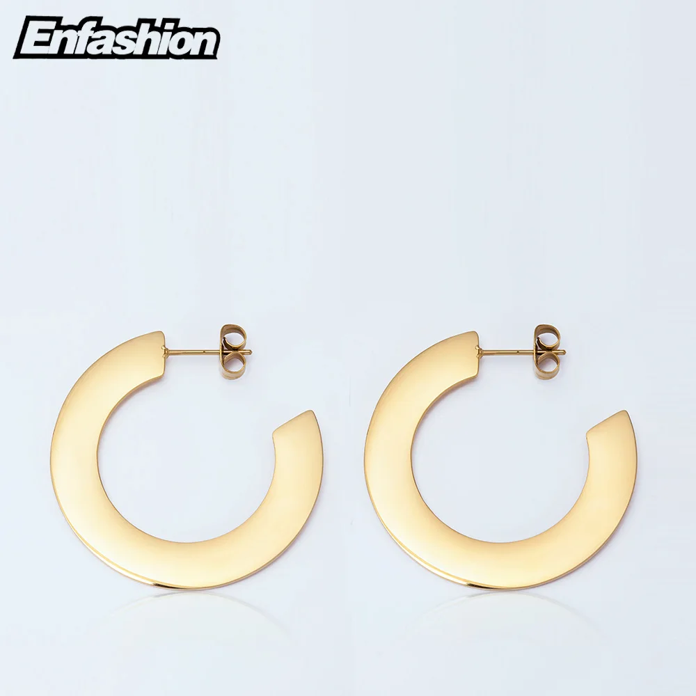 Enfashion блестящие большие серьги-кольца серьги золотистого цвета из нержавеющей стали круглые серьги для женщин ювелирные изделия oorbellen EEF1018 - Окраска металла: Gold color size S