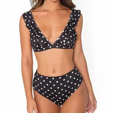Летний сексуальный женский купальник пуш-ап с рюшами, купальный костюм в горошек, бикини, высокая талия,, пляжная одежда, женский, m30ma4