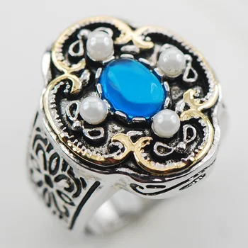 

Blue Crystal Zircon Wtite Pearl 925 Sterling Silver Ring Size 6 7 8 9 10 F987