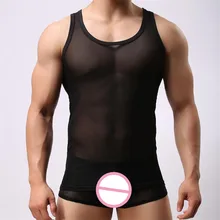 Мужская сетчатая майка, бесшовное Прозрачное нижнее белье, Мужская Облегающая майка с круглым вырезом, Удобная майка