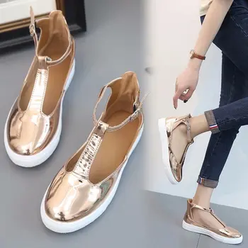 

Summer Women Sandals Gold Women Flat Closed Toe Sandalia Feminina T Strap Casual Shoes Ladies Footwear Plus Size Zapatos Mujer