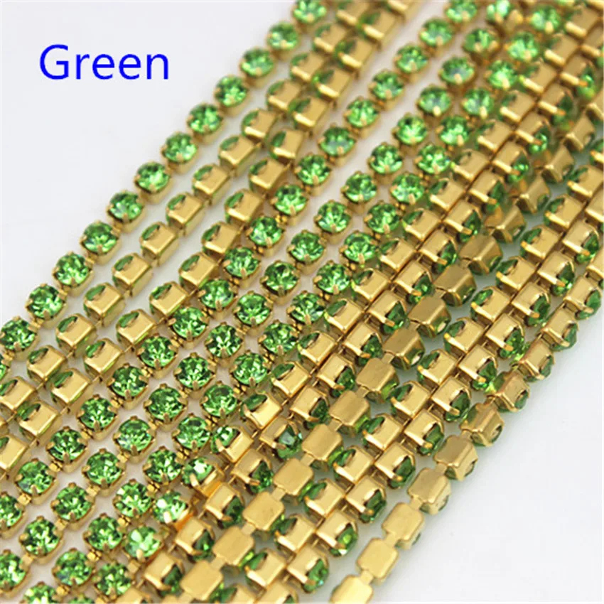 2mm 2.5mm 2.8mm 3mm 2Yard Colorful Sew on Crystal Rhinestone Cup Chain Gold Based Claw for Party Dinner Dress Accessories 8Y1200