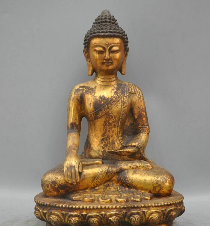 

xd 002371 14' Nepal Buddhism Bronze Shakyamuni Amitabha Buddha Sculpture Statue