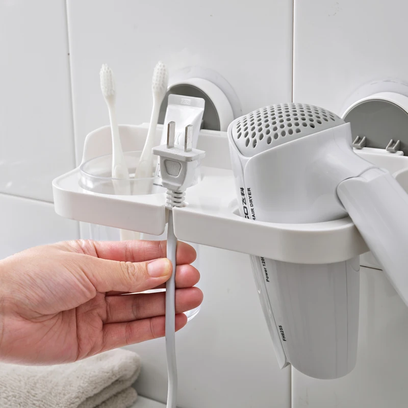 الحمام مجفف الشعر حامل الحائط رف الفضاء الألومنيوم الجرف التخزين المنظم مجفف شعر حامل