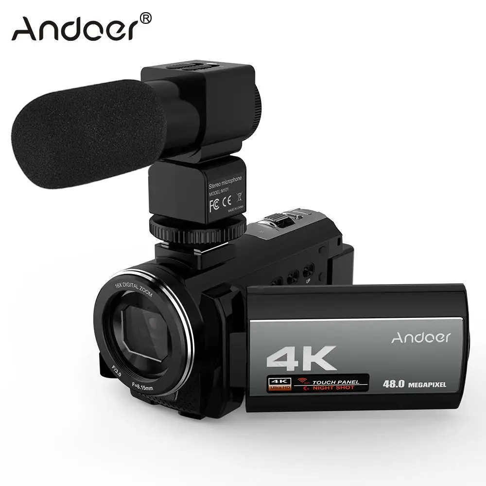 Andoer Домашнее использование 4K 48MP WiFi цифровая видеокамера с внешним микрофоном 3 0