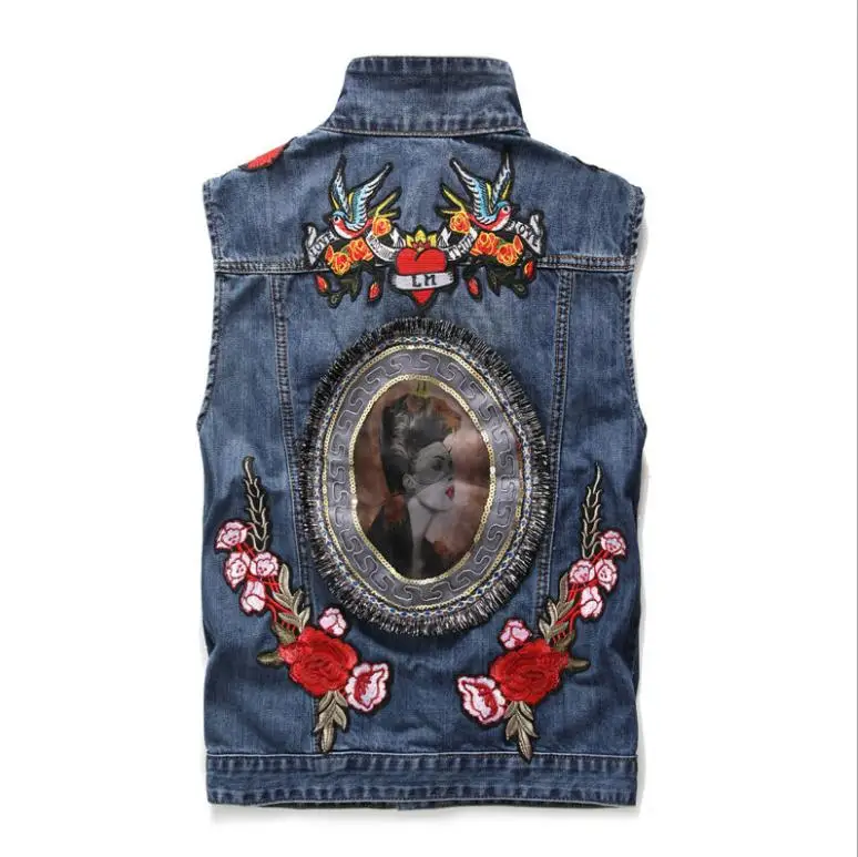 M/3Xl мужские модные джинсовые жилеты без рукавов весенние и осенние мужские джинсовые жилеты с вышивкой в стиле панк большие размеры джинсовые топы J2870
