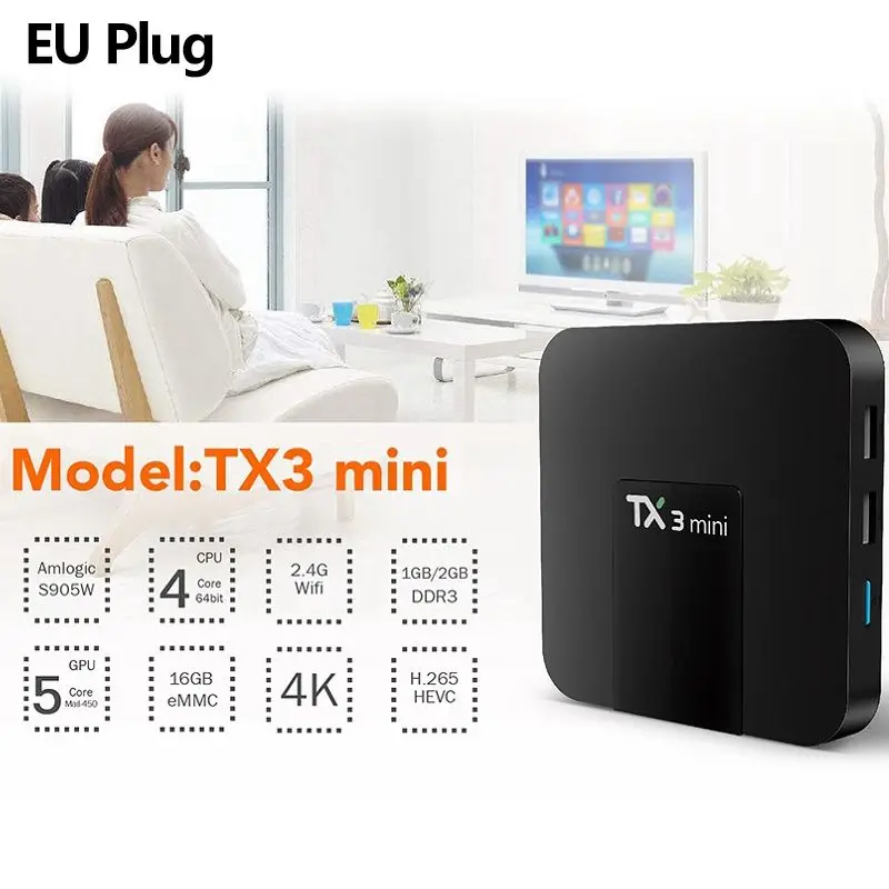 2018 TX3 мини S905W Android 7,1 2,4 GHz Wi-Fi 2 GB/16 GB TV Box HD медиаплеера