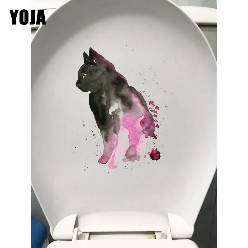 

YOJA 21.6*28.5CM Ink Cat Personality Cartoon Wall Decals Bathroom Toilet Sticker Decor T1-0119