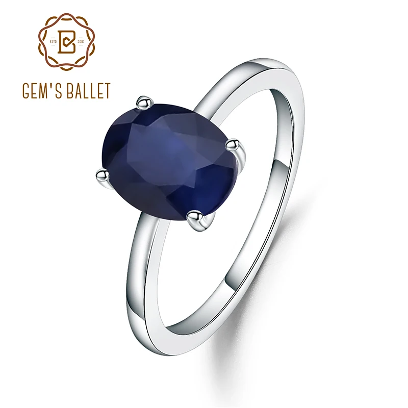 

GEM'S BALLET 925 Sterling Silver Gemstone Ring 2.02Ct Natural Blue Sapphire Solitaire Engagement Rings For Women Fine Jewelry