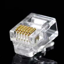 100PCS/LOT RJ12 Connector 6P6C Modular Cable Head Plug Gold-plated Crimp Network RJ 12 For Solid Phone Cables Connectors