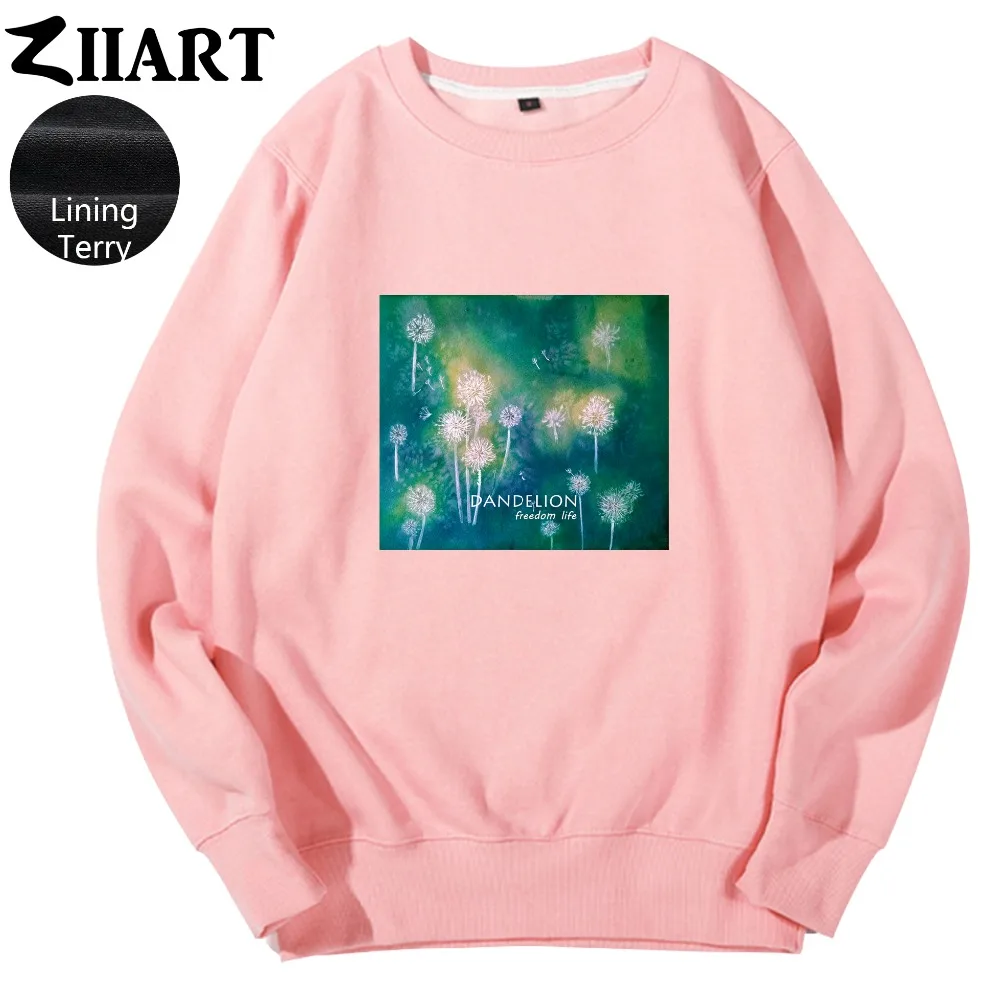 

Dandelion Seeds Freedom life Taraxacum Green plant watercolor print Couple Clothes Girl Woman Terry Pullover Sweatshirts ZIIART
