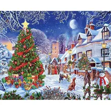 5D Diamond Painting Beautiful Christmas Tree Snow House Landscape Embroidery Full Square Drill Full Round Mosaic Home Decoration full house