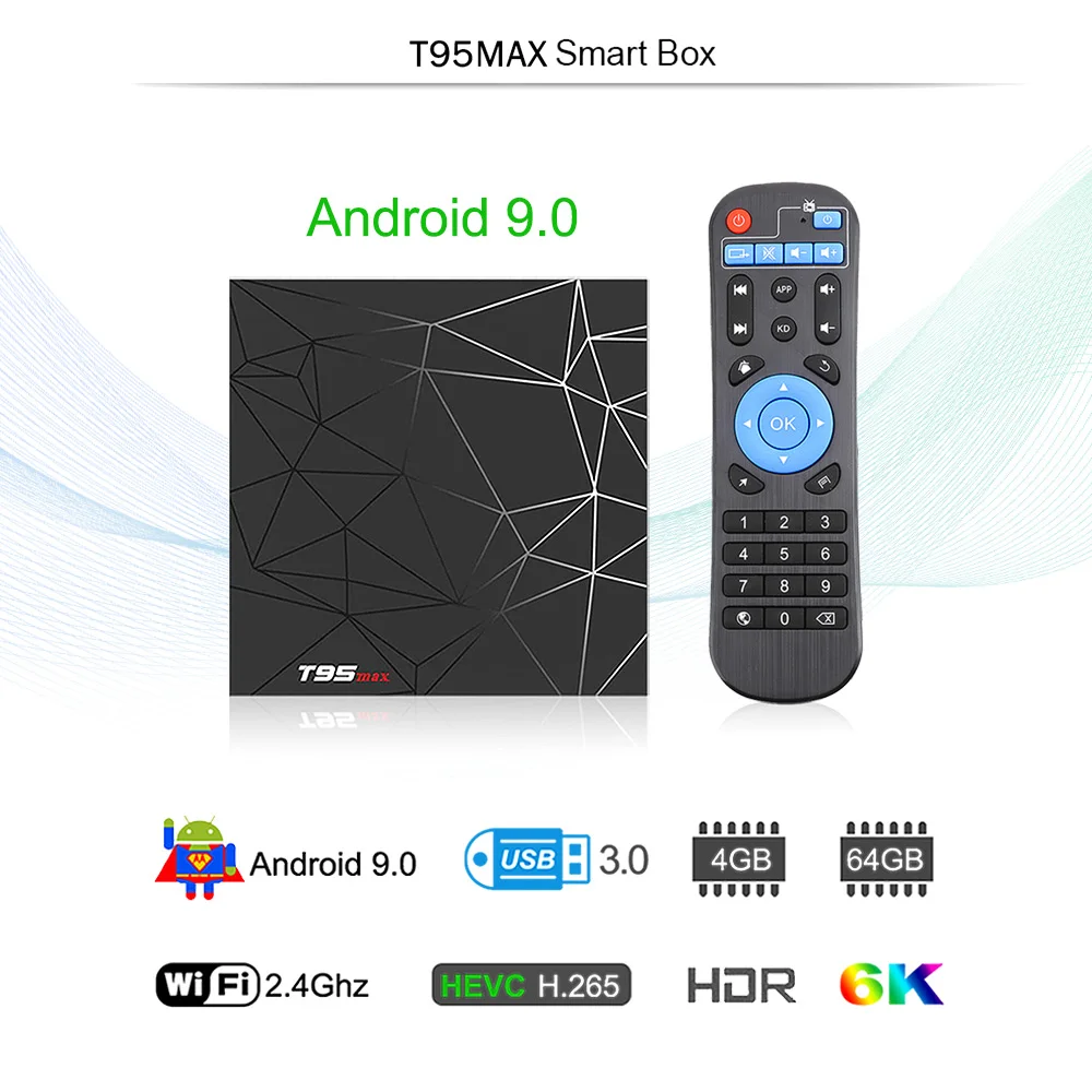 6 K Android 9,0 Smart ТВ коробка T95 Макс 2 GB/4 GB Оперативная память 32 ГБ/64 GB Allwinner H6 4 ядра H.265 USD3.0 2,4G Wi-Fi Декодер каналов кабельного телевидения Media Player
