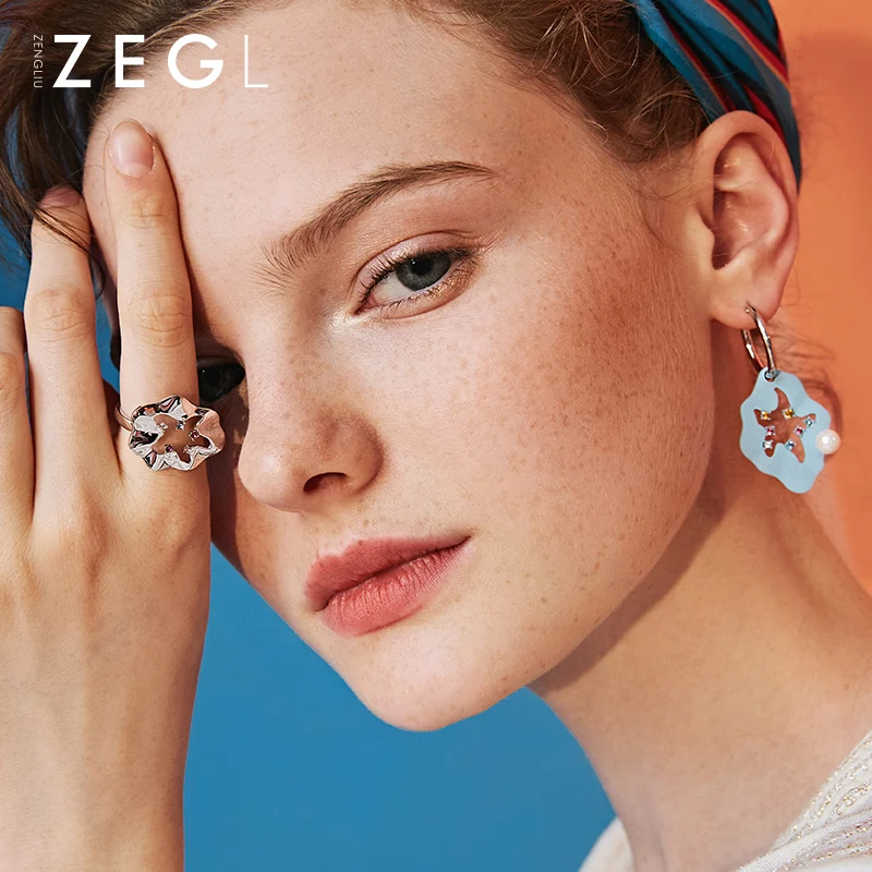 

ZEGL designer cool starfish rings for women index finger ring sub-red personality student joint rings