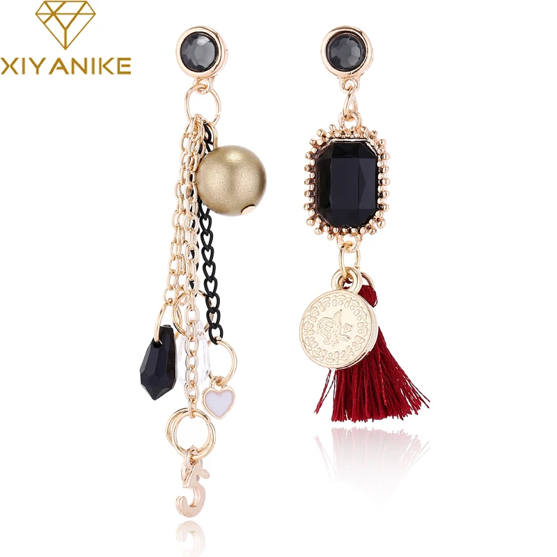 

XIYANIKE Fashion Square Crystal Tassel Drop Earrings for Women Asymmetry Earrings Jewelry Accessories Gift 2018 Mew Arrival E534
