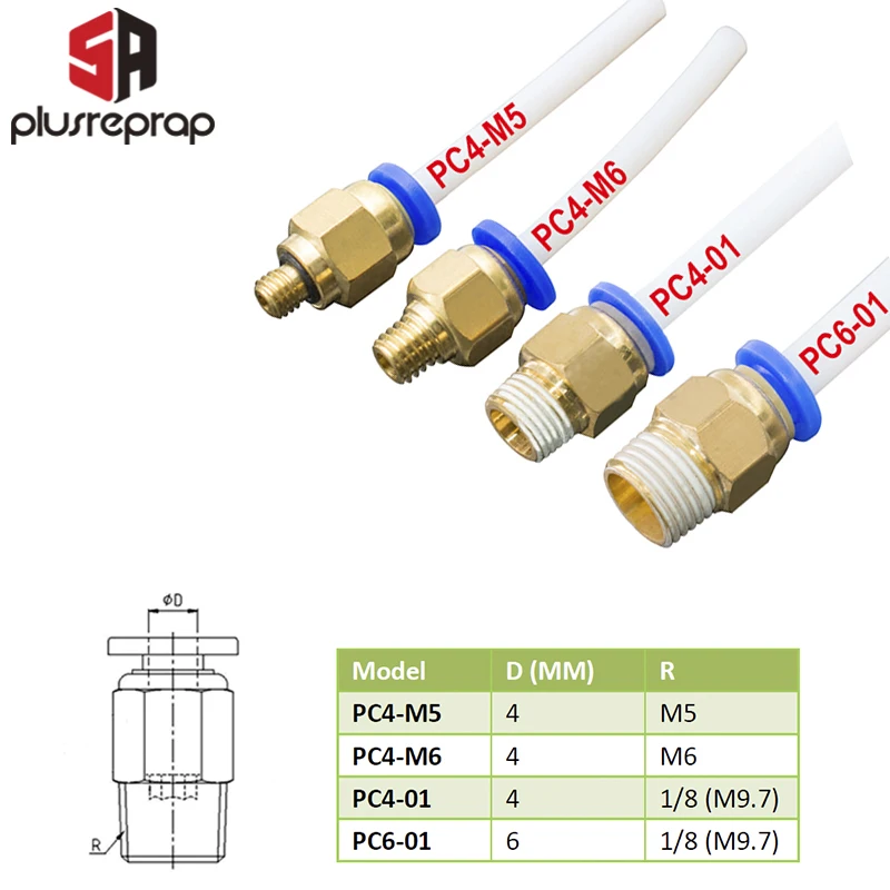 Pneumatic Connectors Bowden Extruder J-head Hotend for OD 4mm or 6mm PTFE Tube Quick Coupler j-head Fittings 3D Printer Parts