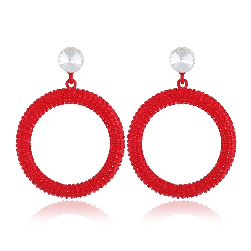 

Round Geometric Dangle Earrings Women 7 Color Alloy Crystal circular Drop Earrings girls Jewelry boucle d'oreille femme 2018