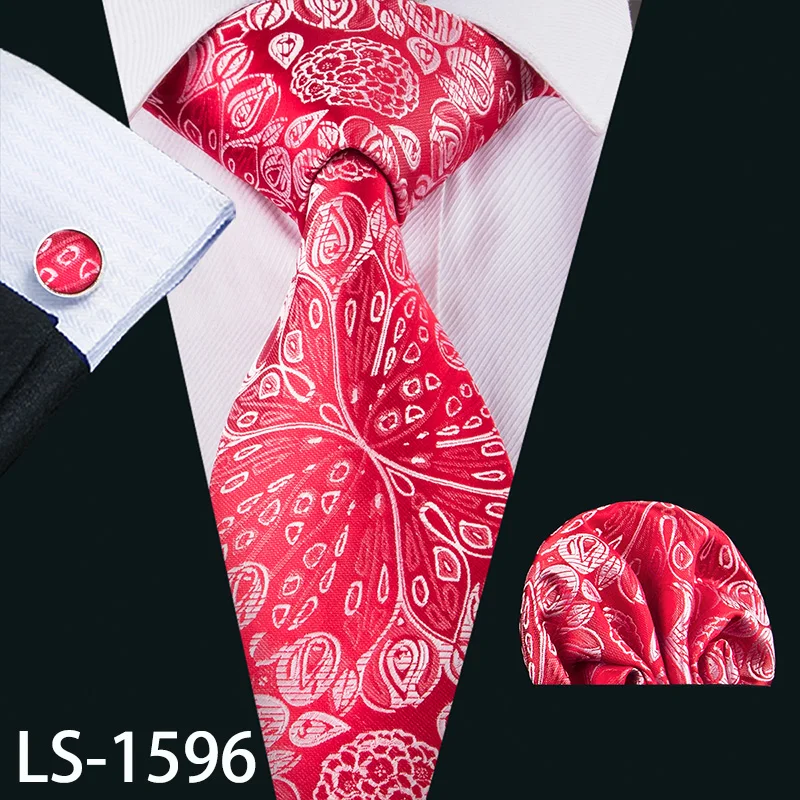 LS-704, мужской галстук, шелк, красный, в клетку, жаккардовый, тканый, свадебный галстук, Barry.Wang, Hanky, запонки, набор, галстук для мужчин, деловые, вечерние - Цвет: LS-1596