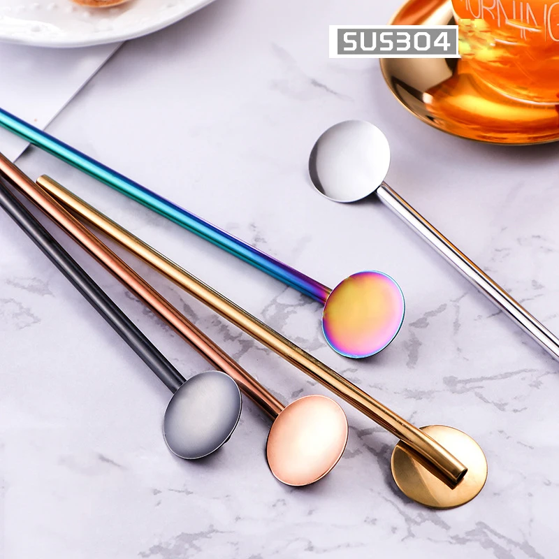 

Straw Spoons with Filter Stainless Steel Stirring Coffee Spoons Teaspoon Yerba Mate Small Mini Tea Spoon Tableware Golden Black