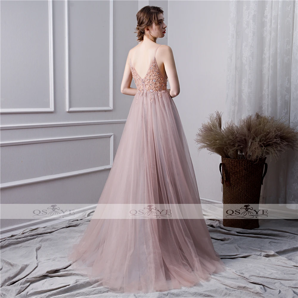 QSYYE розовое длинное платье для выпускного вечера, роскошное вечернее платье с высоким разрезом, длина до пола, вечерние платья