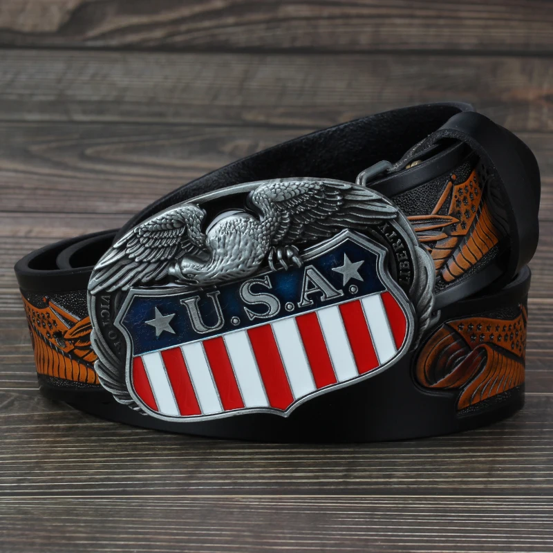 USA Eagle Buckle Genuine leather Men's Casual BeltMen's Belts