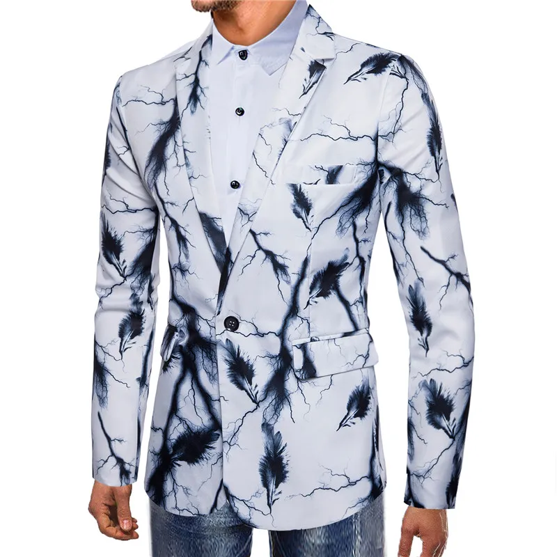Мужские спортивные пиджаки умный повседневный костюм на одной пуговице с принтом молнии перо Блейзер Masculino мужские спортивные пиджаки мужские спортивные пиджаки