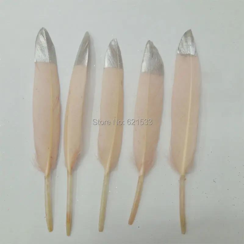 

Silver Dipped Blush Pink Duck feathers,Metallic Silver hand painted duck Cocottes feathers,new feathers/10-15cm long,100pcs/lot