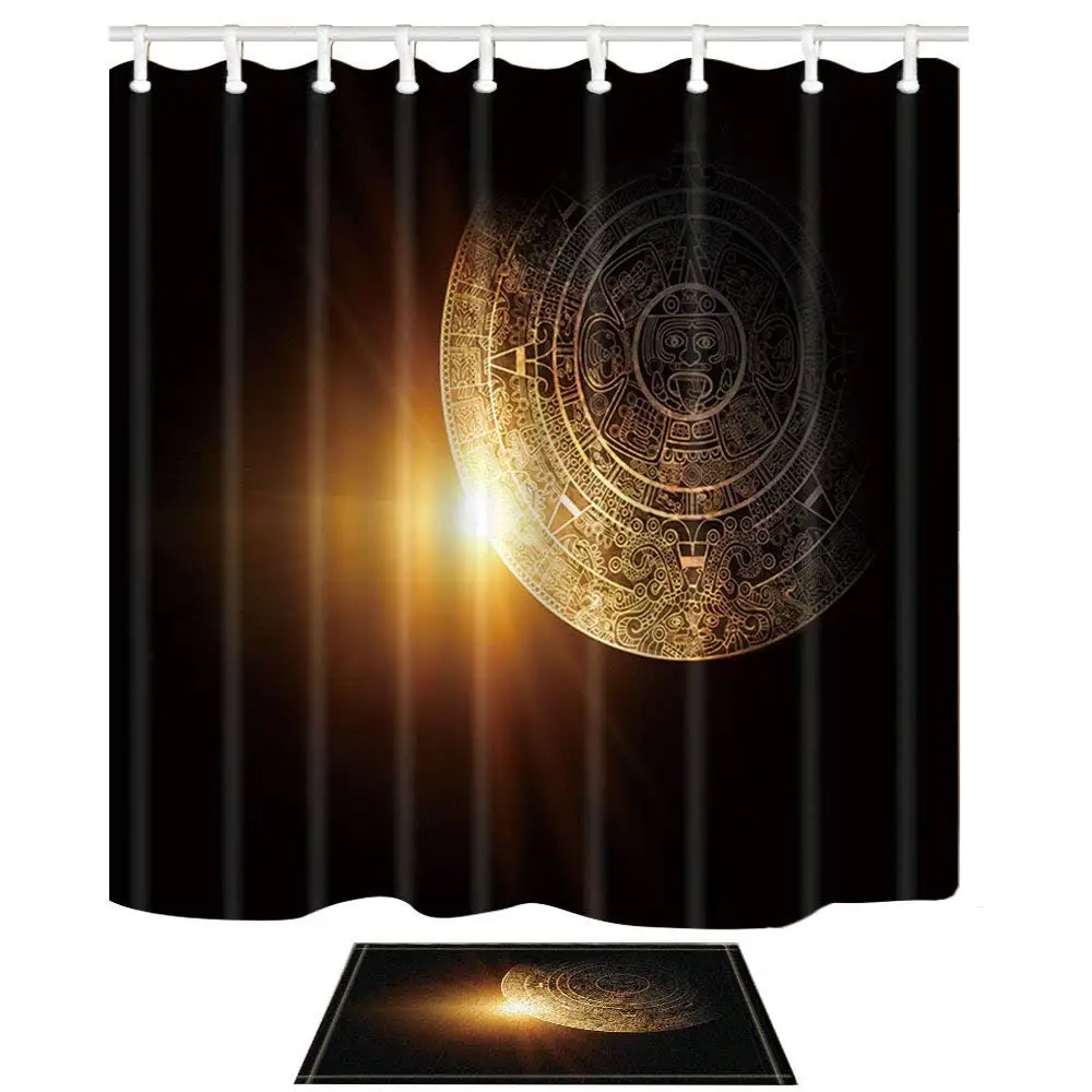 Maya Shower Curtains Retro Mayan Calendar Disk Mildew Resistant Shower