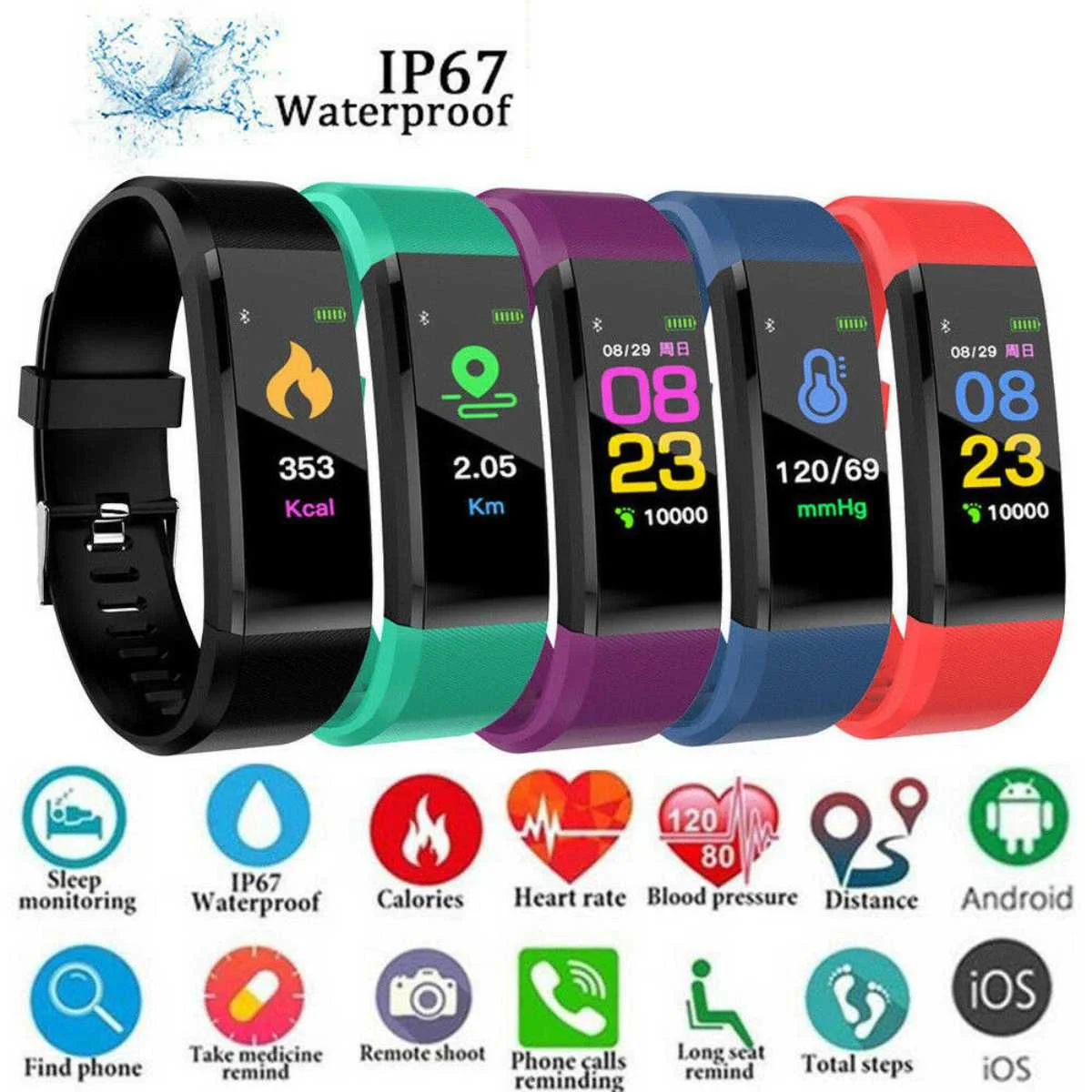 

115Plus Smart Watch Men Women Heart Rate Monitor Blood Pressure Fitness Tracker 0.96 inch Smartwatch Sport Watch for ios android