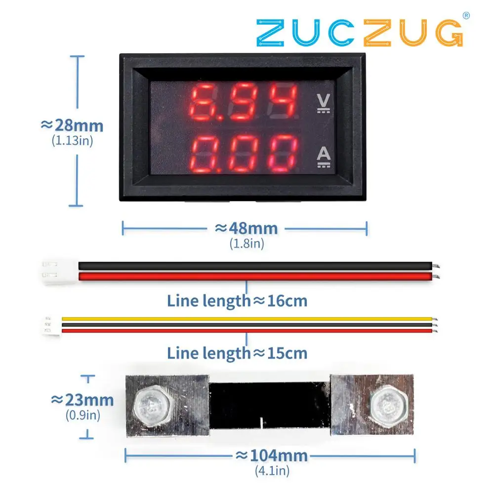 

Mini Digital Voltmeter Ammeter DC 100V 10A 50A 100A Panel Amp Volt Voltage Current Meter Tester 0.56" Blue Red Dual LED Display