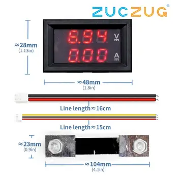 

Mini Digital Voltmeter Ammeter DC 100V 10A 50A 100A Panel Amp Volt Voltage Current Meter Tester 0.56" Blue Red Dual LED Display