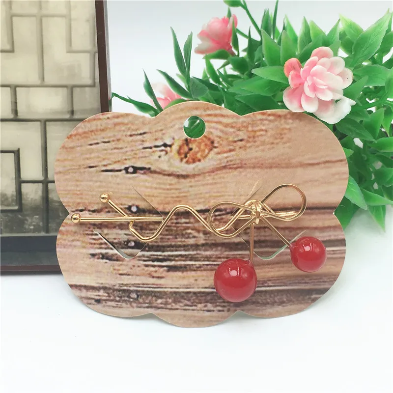 48Pcs Paper Vomen Hair Accessory Hairpin Packing Cards Hair Clip Displays Card 6.5*9cm Paper Jewelry Hang Price Tag Cards - Цвет: Wood grain