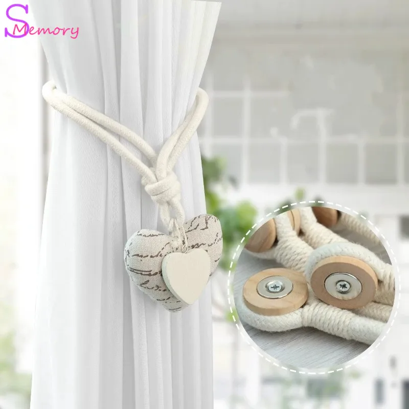 

2pcs Cotton Heart Curtains Tieback Holder Magnet Curtains Buckle Clips Magnetic Shower Curtain Strap Accessories Home Decoration