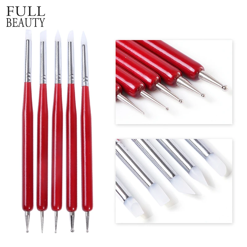 

5pcs Double Side 3D Nail Art Brush Dotting Sculpture Head for Drawing Painting Carving Pick Rhinestone Tool Nail Dot Pen CHP13