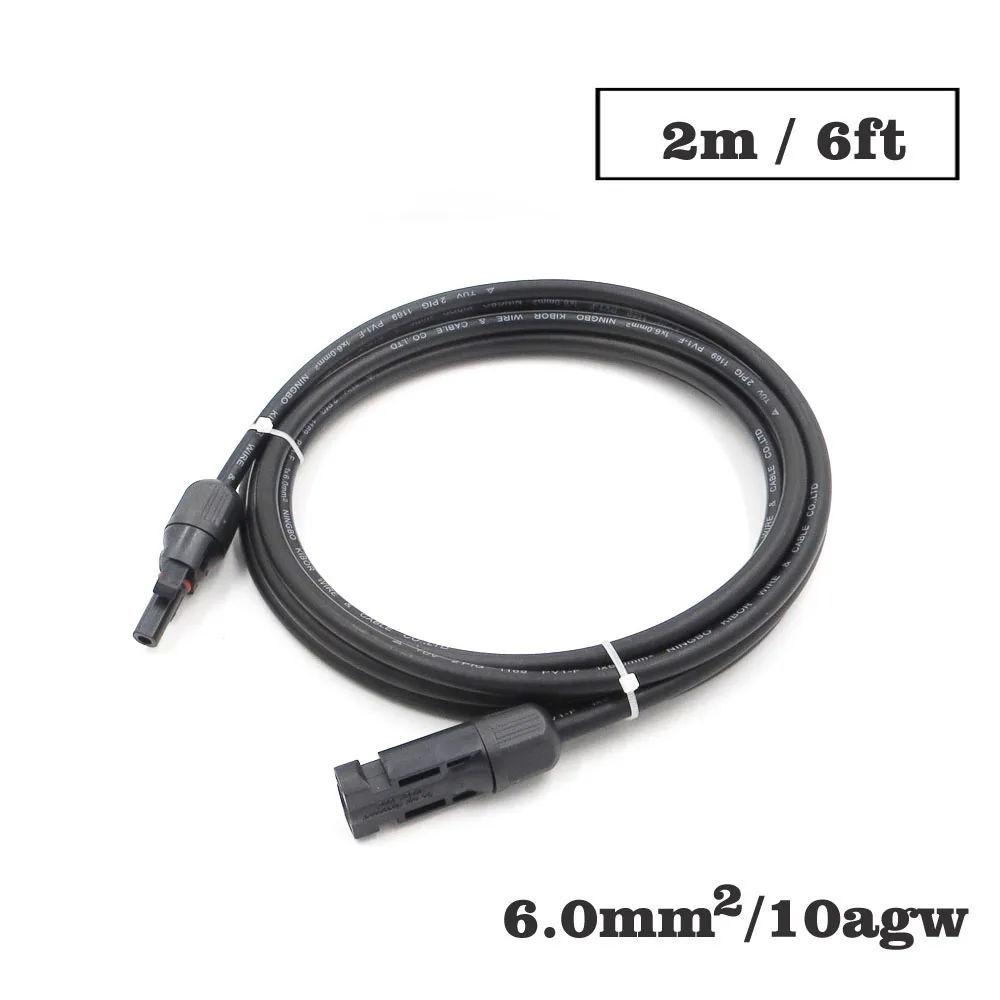 

1PC X 6mm2 10AWG 6FT 2m MC4 Connector Extension Connect branch black parallel Series 2 meter extend cable
