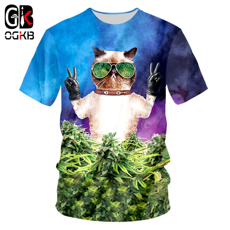 

OGKB T Shirts Male Fashion Short Sleeve Animal 3D Tshirt Printed Sunglasses Cat Plus Size 5XL 6XL Costume Homme Spring T-shirt