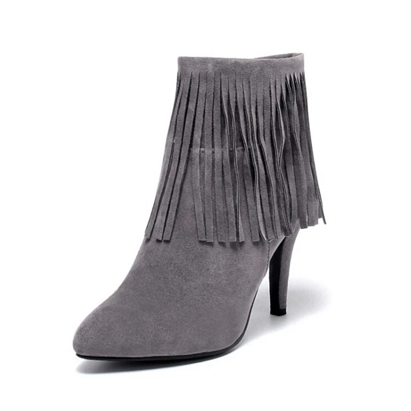 Хороший новый с бахромой замшевые на высоком каблуке острым носком Zapatos Mujer