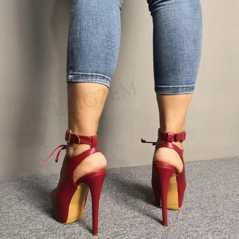LAIGZEM/женские босоножки на платформе сандалии на высоком каблуке с ремешками на лодыжках вечерние женские туфли большие размеры 34-52