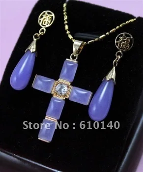 

5PC Jewelry Purple Cross Pendant Earrings sets
