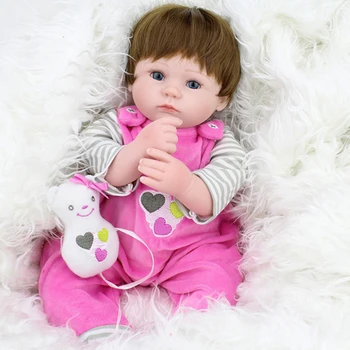 

New 40cm Silicone Doll kids Playmate Gift For Girls Brown wig Soft Toys For Bouquets Doll