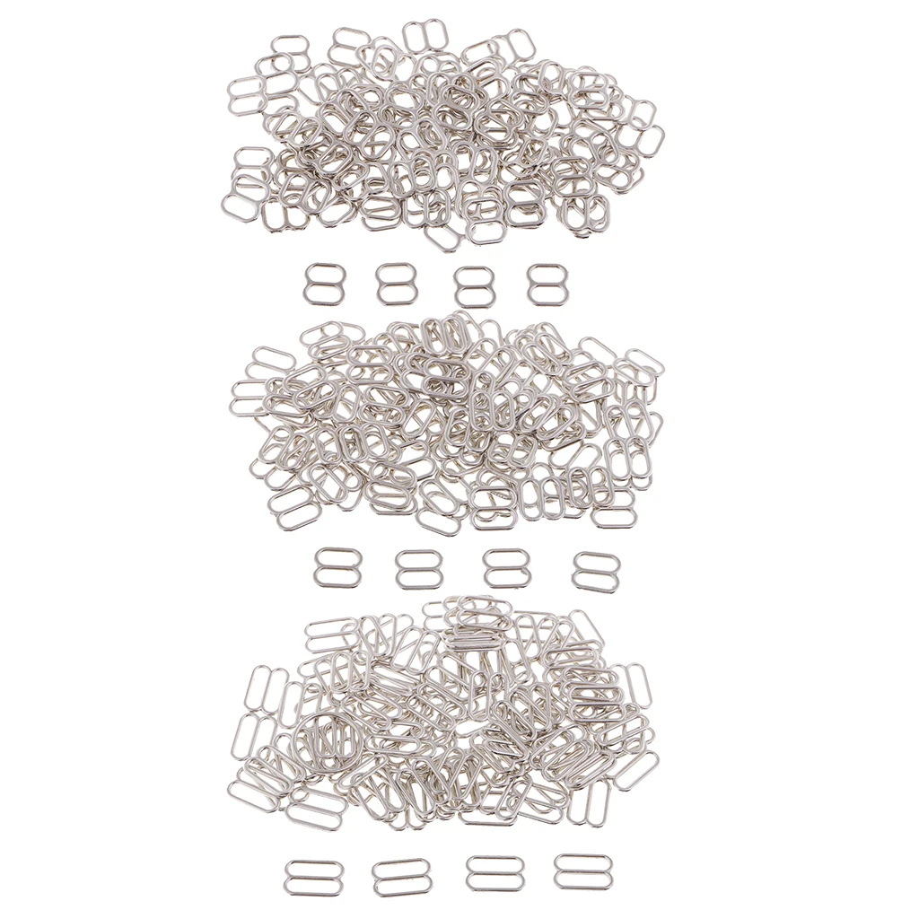 100Pcs Metal Bra Strap Adjustment Sliders 8 Shape Hooks Lingerie Undergarment Bikini Sewing Adjuster Fastener Bra Slider Buckle