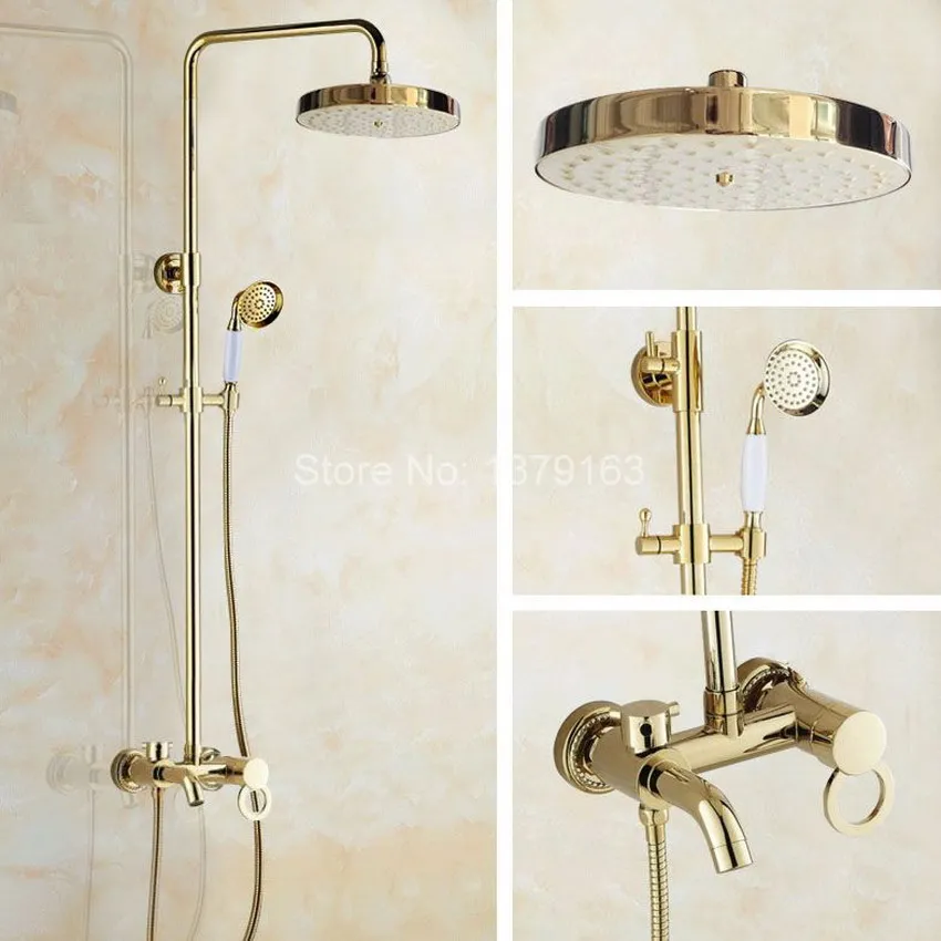 

Modern Gold Color Brass Wall Mounted Single Handle Bathroom Rain Shower Faucet Set Mixer tap agf415