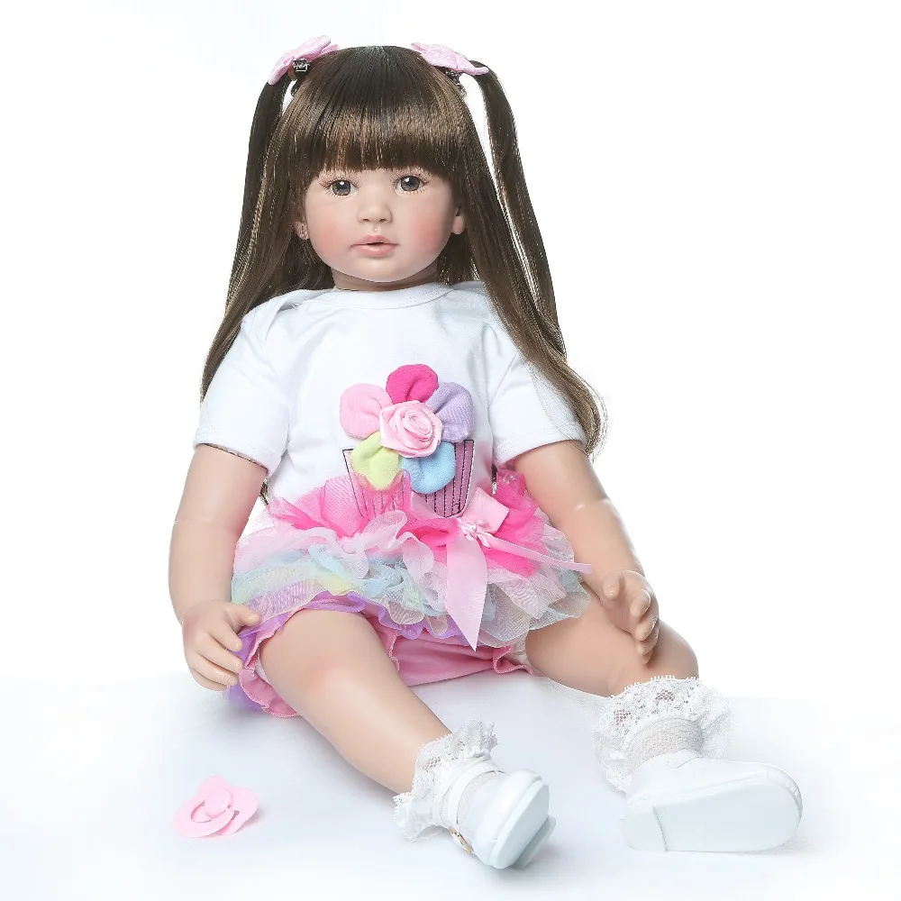 60CM big size reborn todder girl princess doll long soft hair comb fun