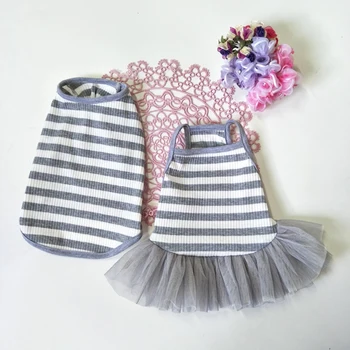 

Pet Dog Dress Summer Puppy Striped Clothes Lace Sling Princess Dress For Small Dogs Vest Style Skirt Poodle French Bulldog Pug