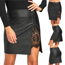 Осенние женские мини юбки с высокой талией, простой расклешенный плиссированный кружевной кроше, короткие сексуальные Клубные вечерние юбки из искусственной кожи