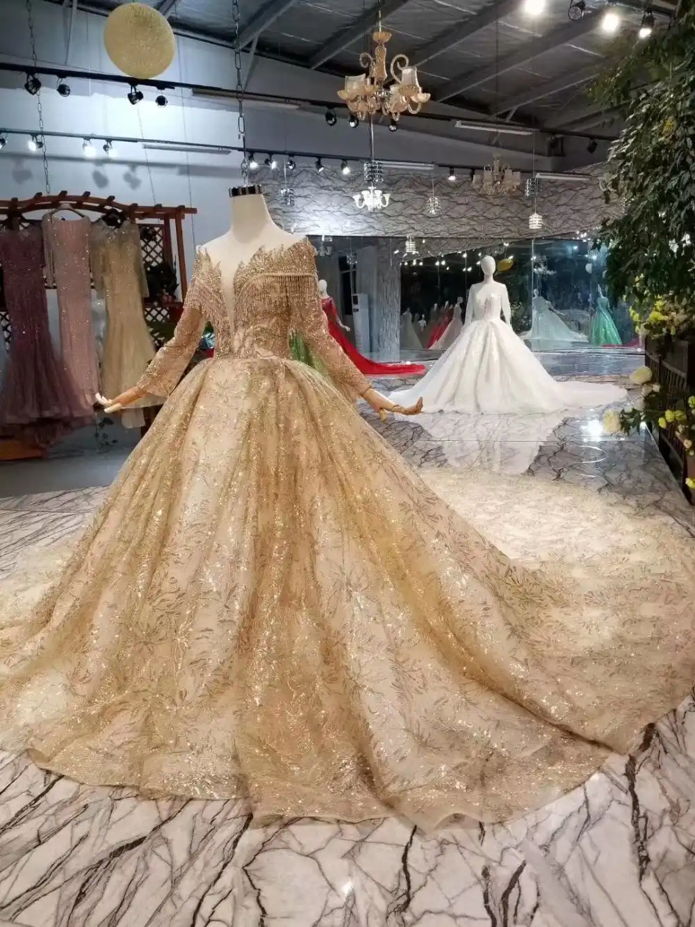 H&S BRIDAL Gold Luxury Arabic wedding dress ball gown lace wedding