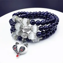 Многослойный 108 Будда молитва бусы Мала Браслет Bluestone натуральный камень браслет Тибетский Стиль Милая лиса кулон отличный подарок