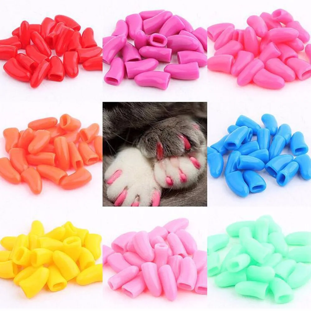 

20 pcs Pet Puppy Cat Kitten Nail Cap Soft Cover Up cap Pet Nail Protector Paw Claw Grooming Scratch Free Glue Pet Supplies C42